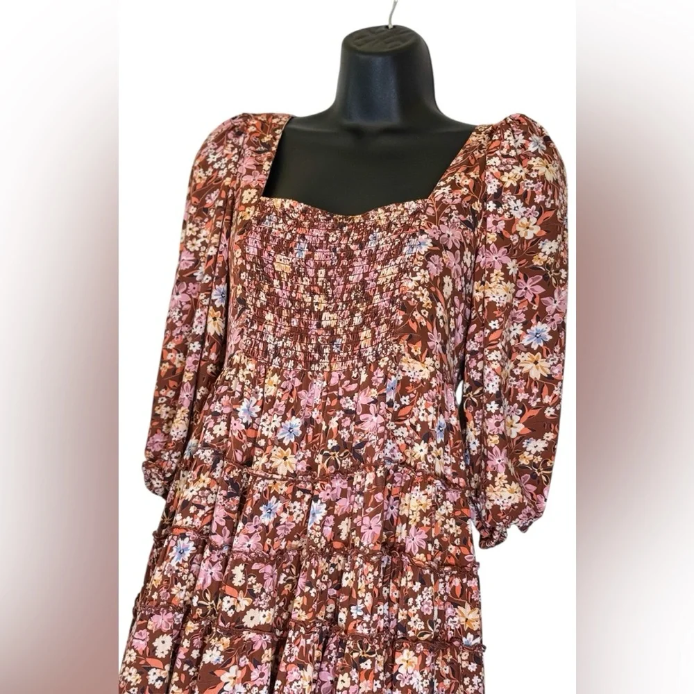 Gypsy Love Smocked Floral Puff Sleeve Mini Dress Boho Festival Style Size M - Picture 7 of 14